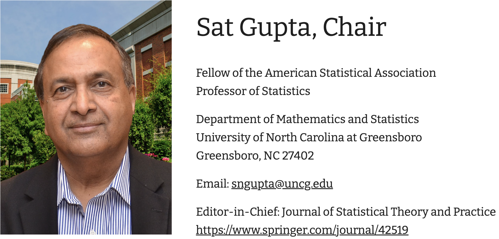 Sat Gupta, Chair. Click to email him at sngupta@uncg.edu