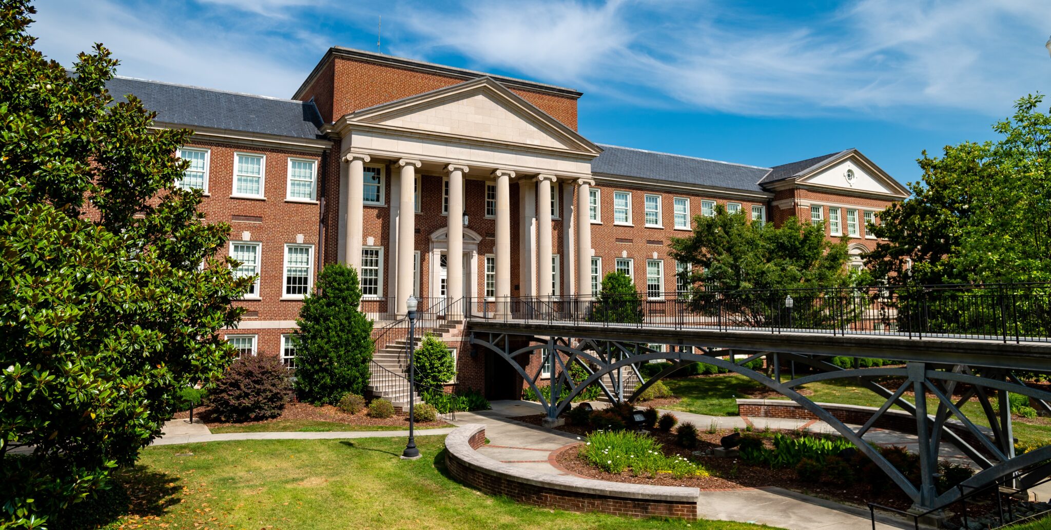 Petty Science Building, from the lawn below the bridge